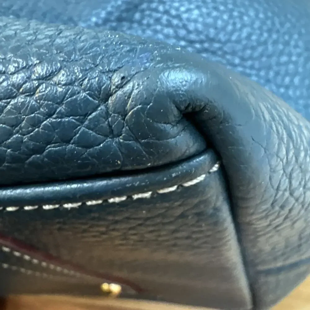 Dooney & Bourke Logo Lock Hobo Satchel Bag‎ Shoulder Purse Blue Leather READ